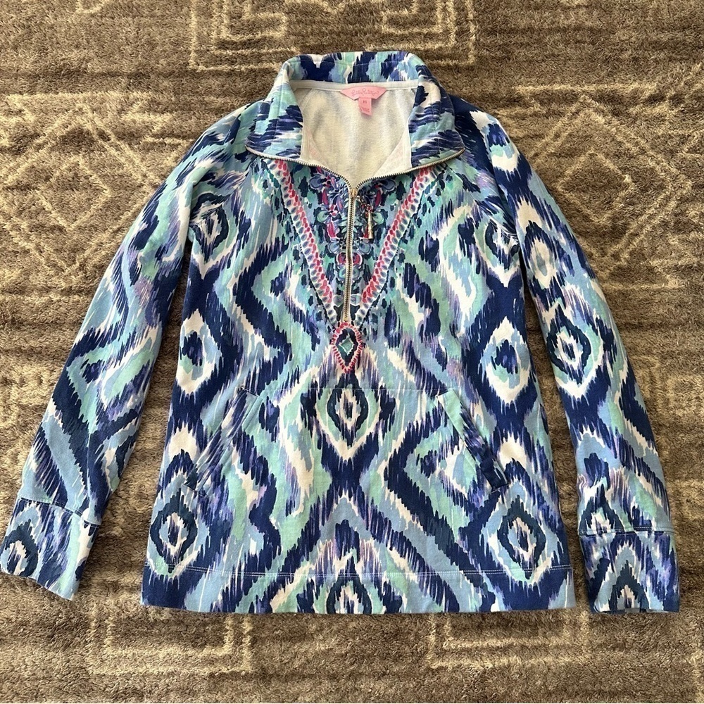 Lilly Pulitzer Skipper Printed Popover Resort Desert Palm UPF 50+ - Picture 2 of 9